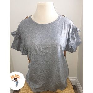 Plus Size Short Sleeve knit distressed top.